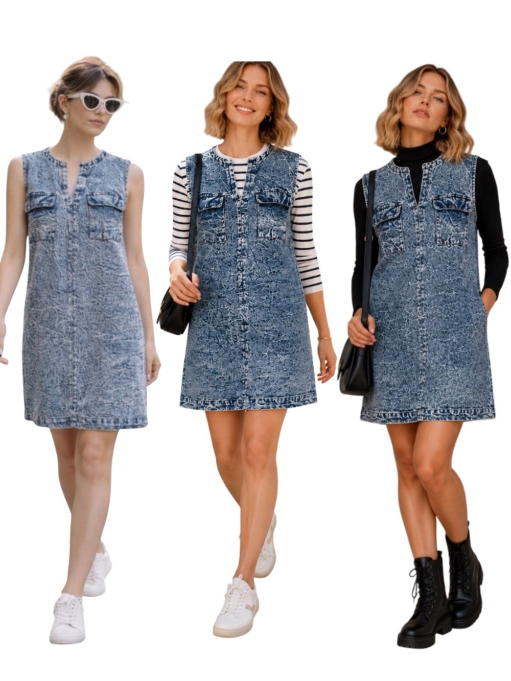 Who What Wear Acid Wash Denim Sleeveless Shift Dress | Utility Pocket Minimalist